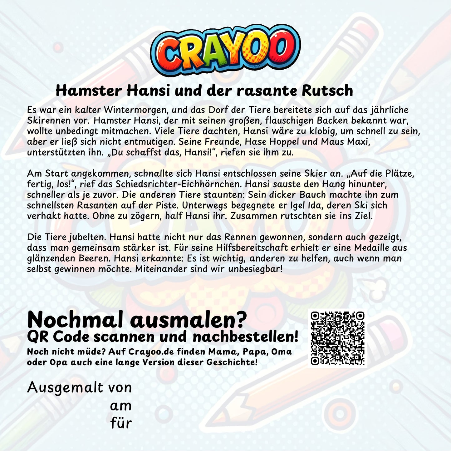 Hamster Hansi und der rasante Rutsch - 10x Bild zum Ausmalen