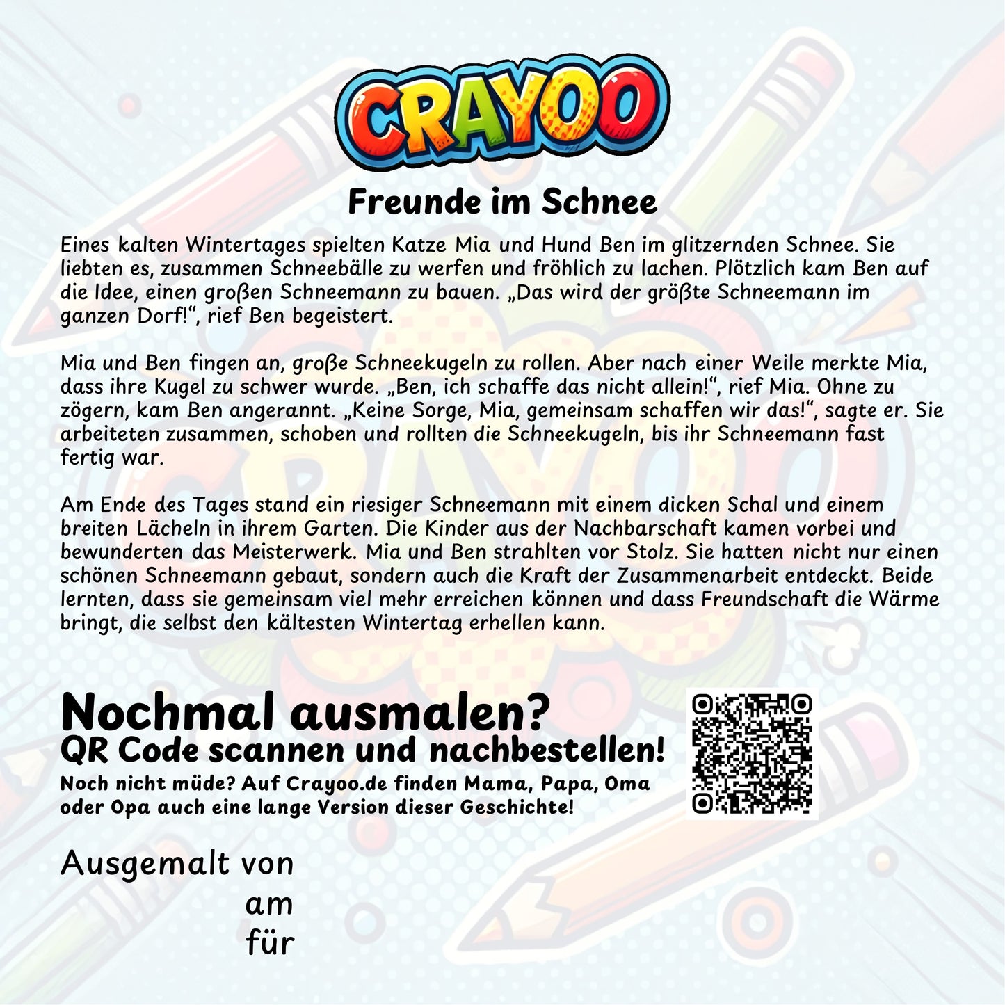 Freunde im Schnee - 10x Bild zum Ausmalen