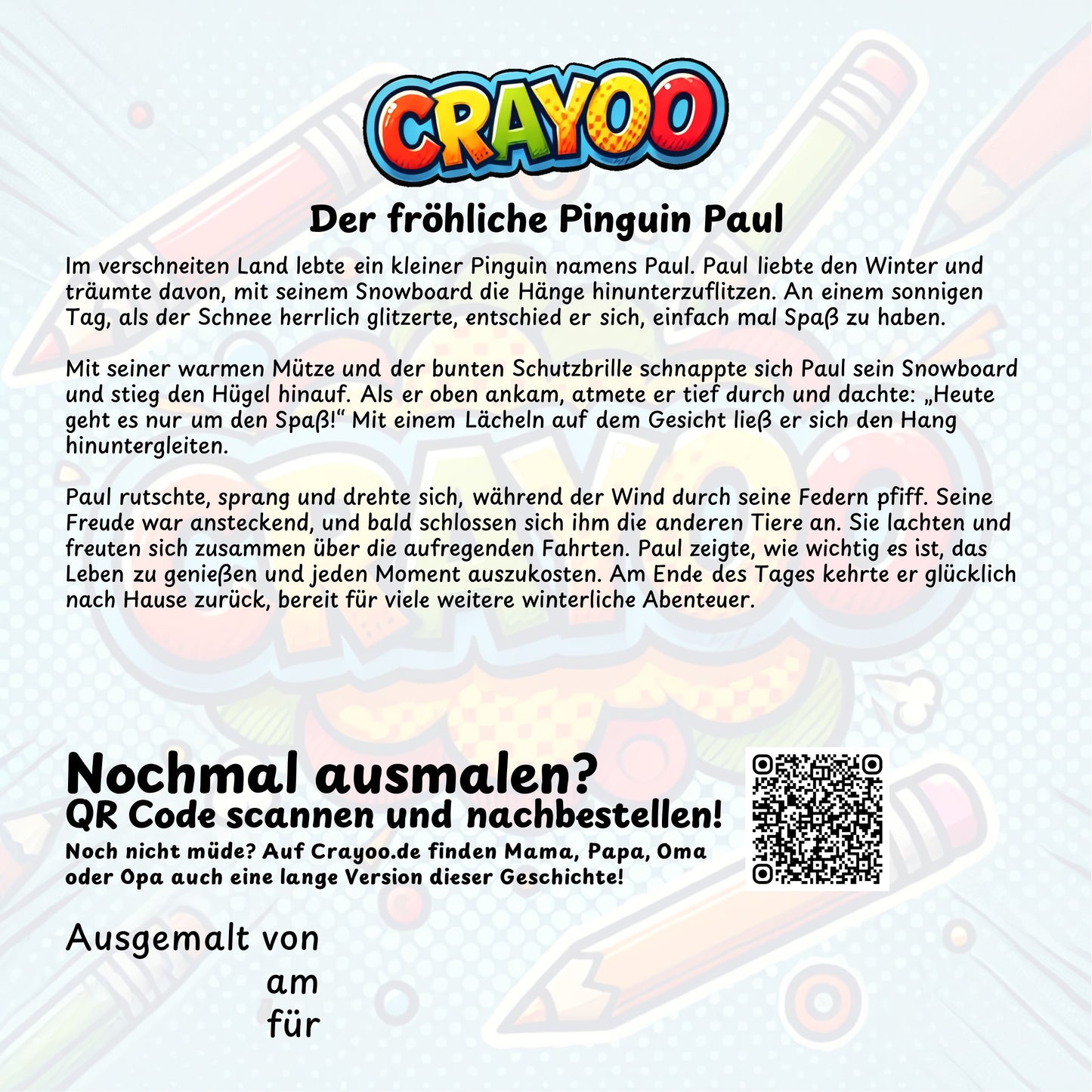 Der fröhliche Pinguin Paul - 10x Bild zum Ausmalen