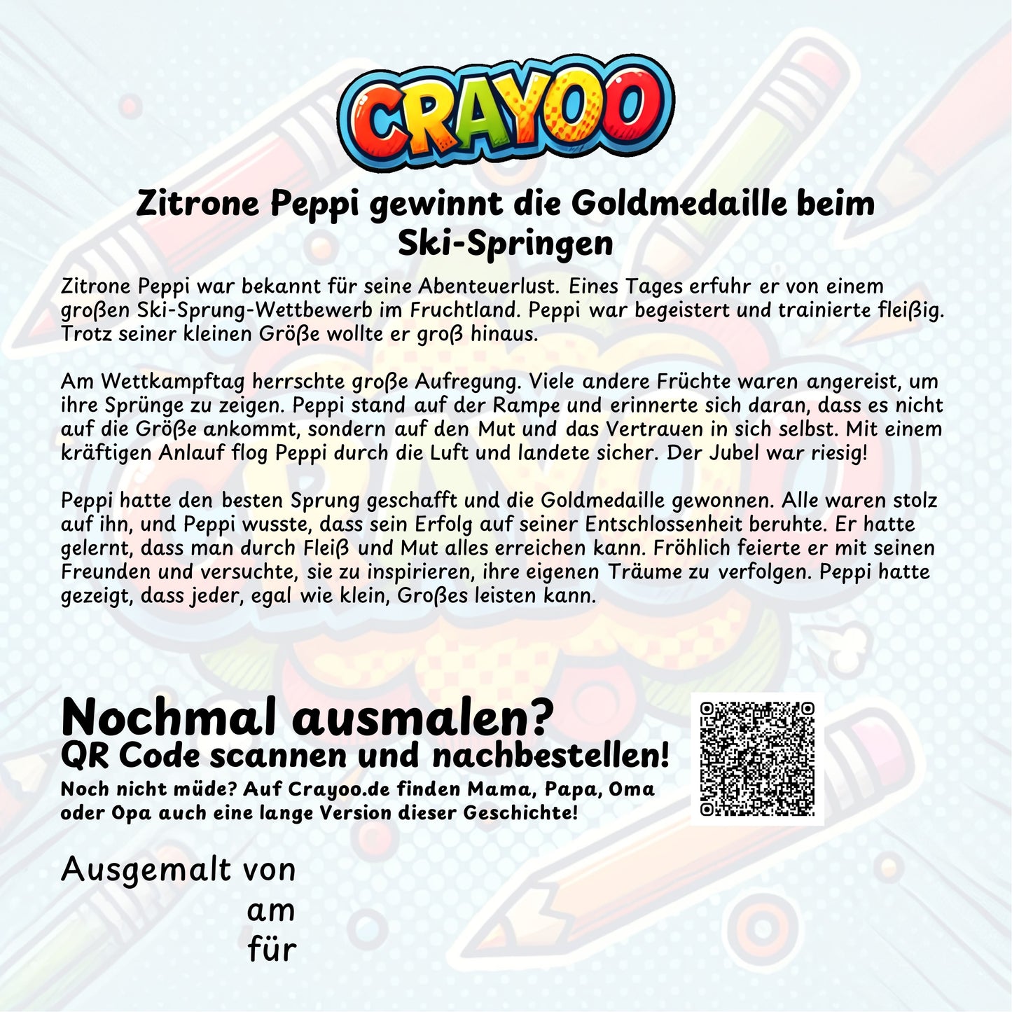 Zitrone Peppi gewinnt die Goldmedaille beim Ski-Springen - 10x Bild zum Ausmalen