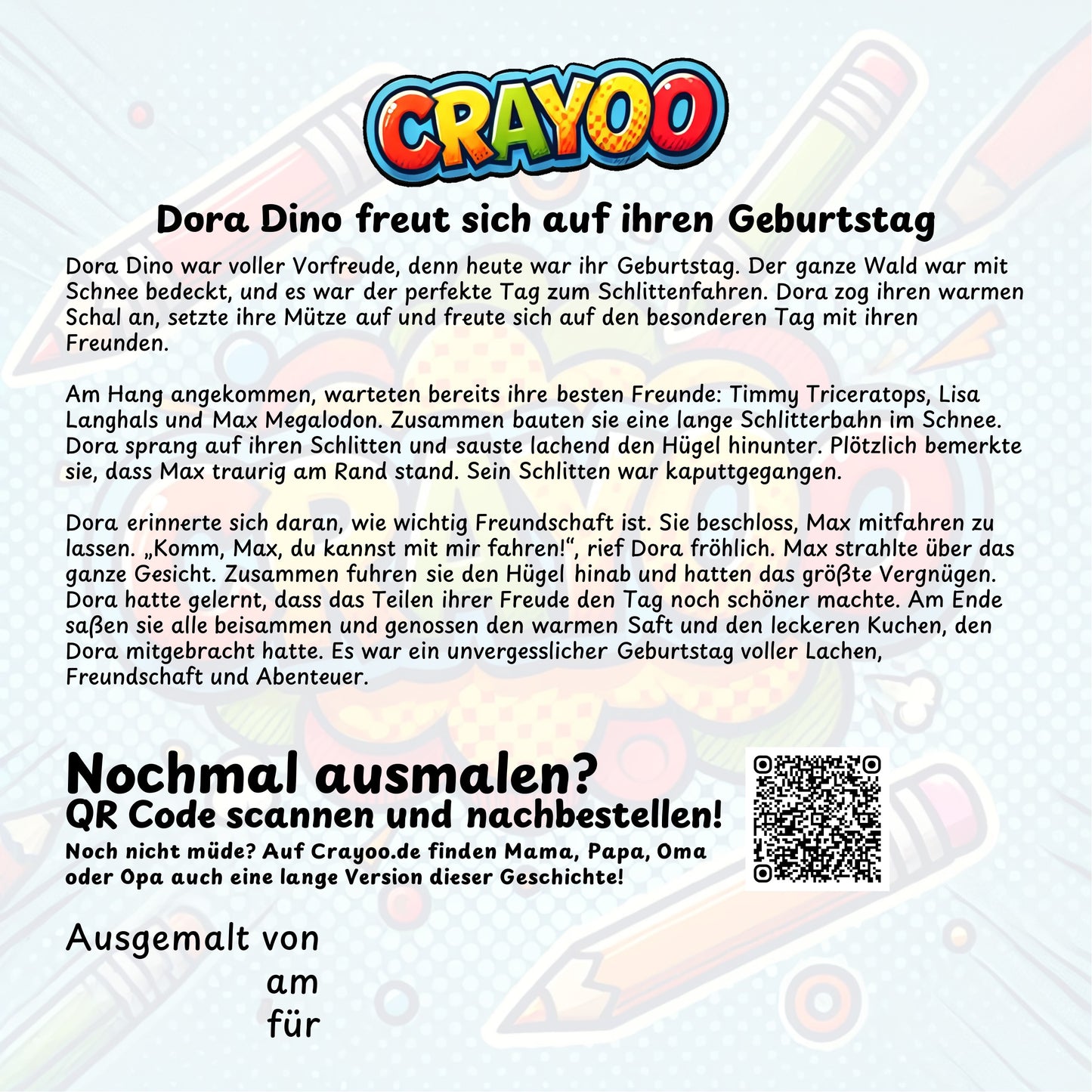 Dora Dino freut sich auf ihren Geburtstag - 10x Bild zum Ausmalen