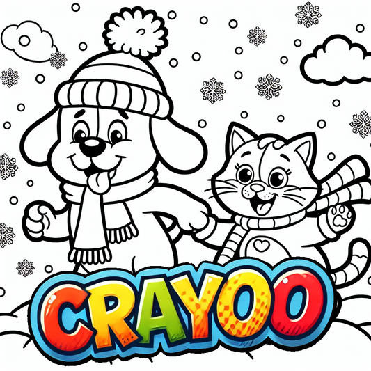 Freunde im Schnee - 10x Bild zum Ausmalen