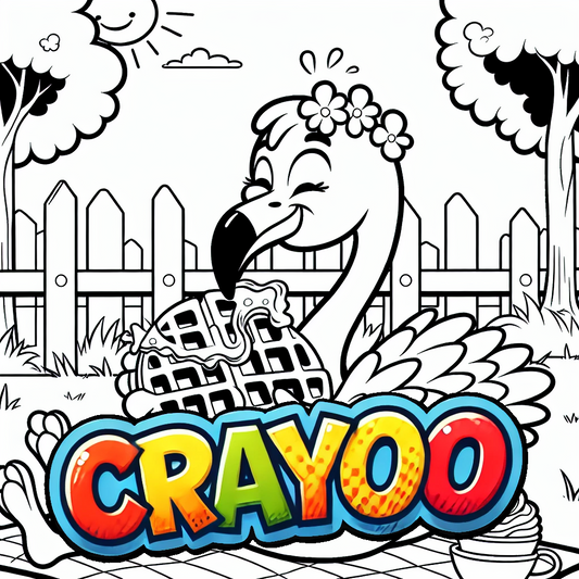 Flamingo Ringo und die Waffel  - 10x Bild zum Ausmalen