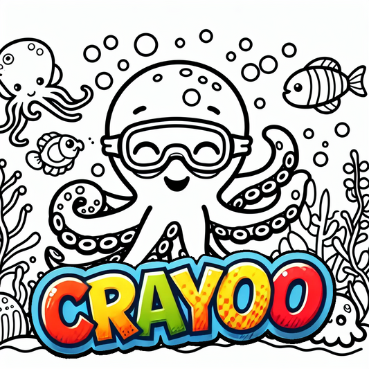 Oktopus Otto lernt schwimmen - 10x Bild zum Ausmalen