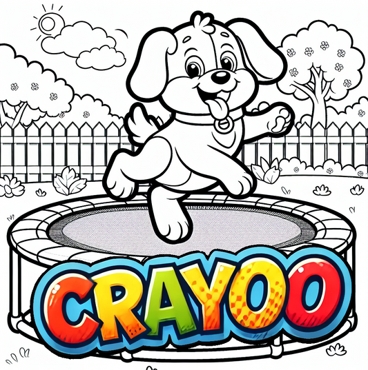 Bello und das Trampolin-Abenteuer - 10x Bild zum Ausmalen