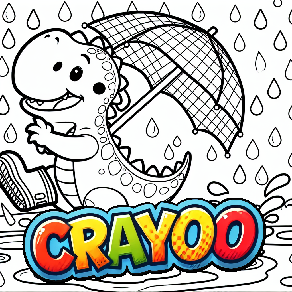 Dino Tino und der Regenspaß - 10x Bild zum Ausmalen