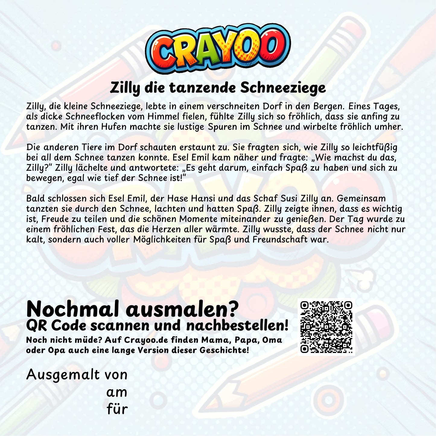Zilly die tanzende Schneeziege - 10x Bild zum Ausmalen
