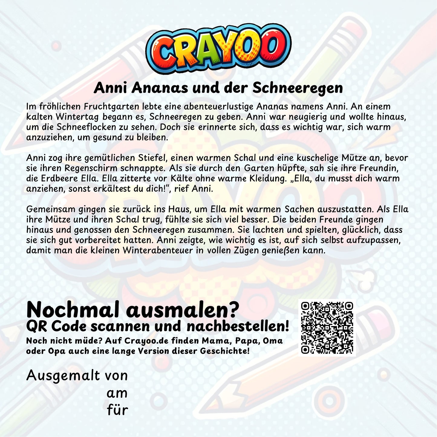 Anni Ananas und der Schneeregen - 10x Bild zum Ausmalen