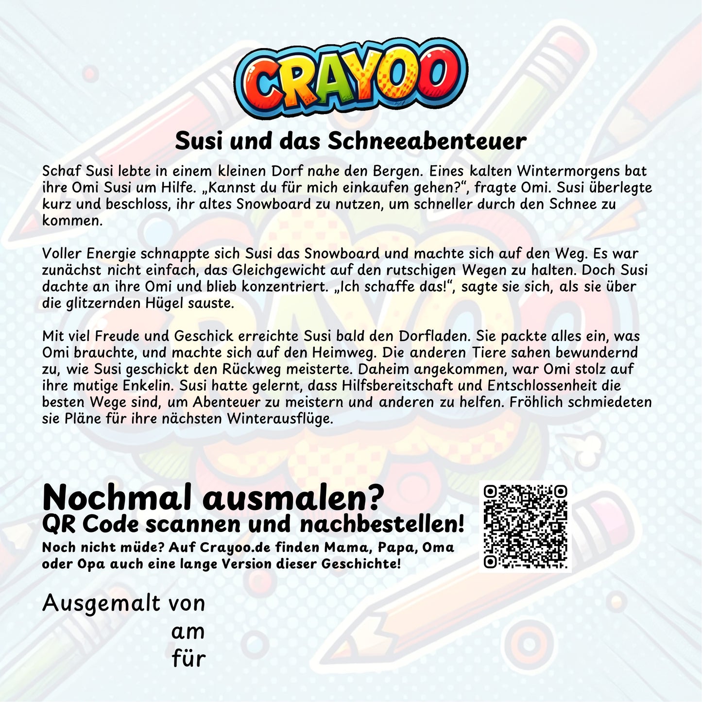 Susi und das Schneeabenteuer - 10x Bild zum Ausmalen