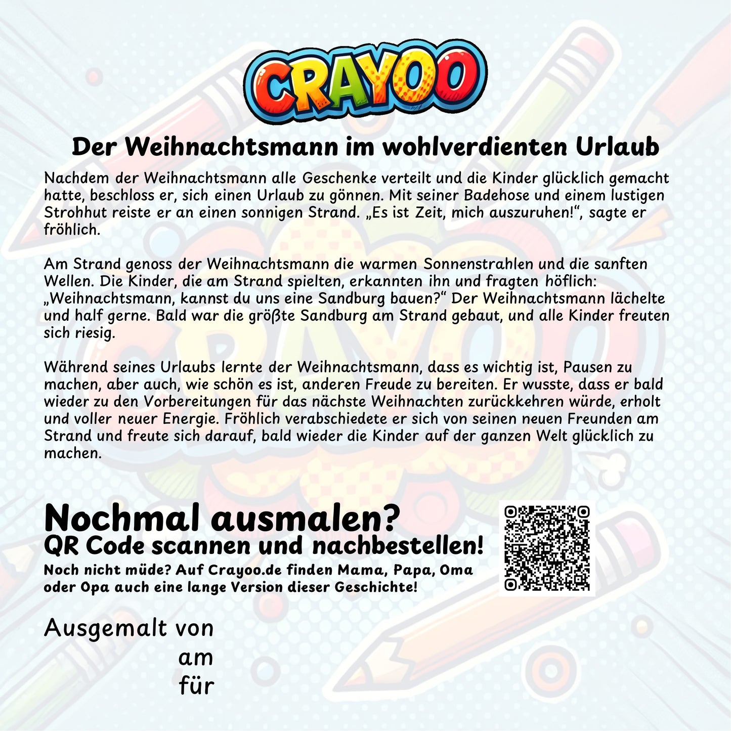 Der Weihnachtsmann im wohlverdienten Urlaub - 10x Bild zum Ausmalen