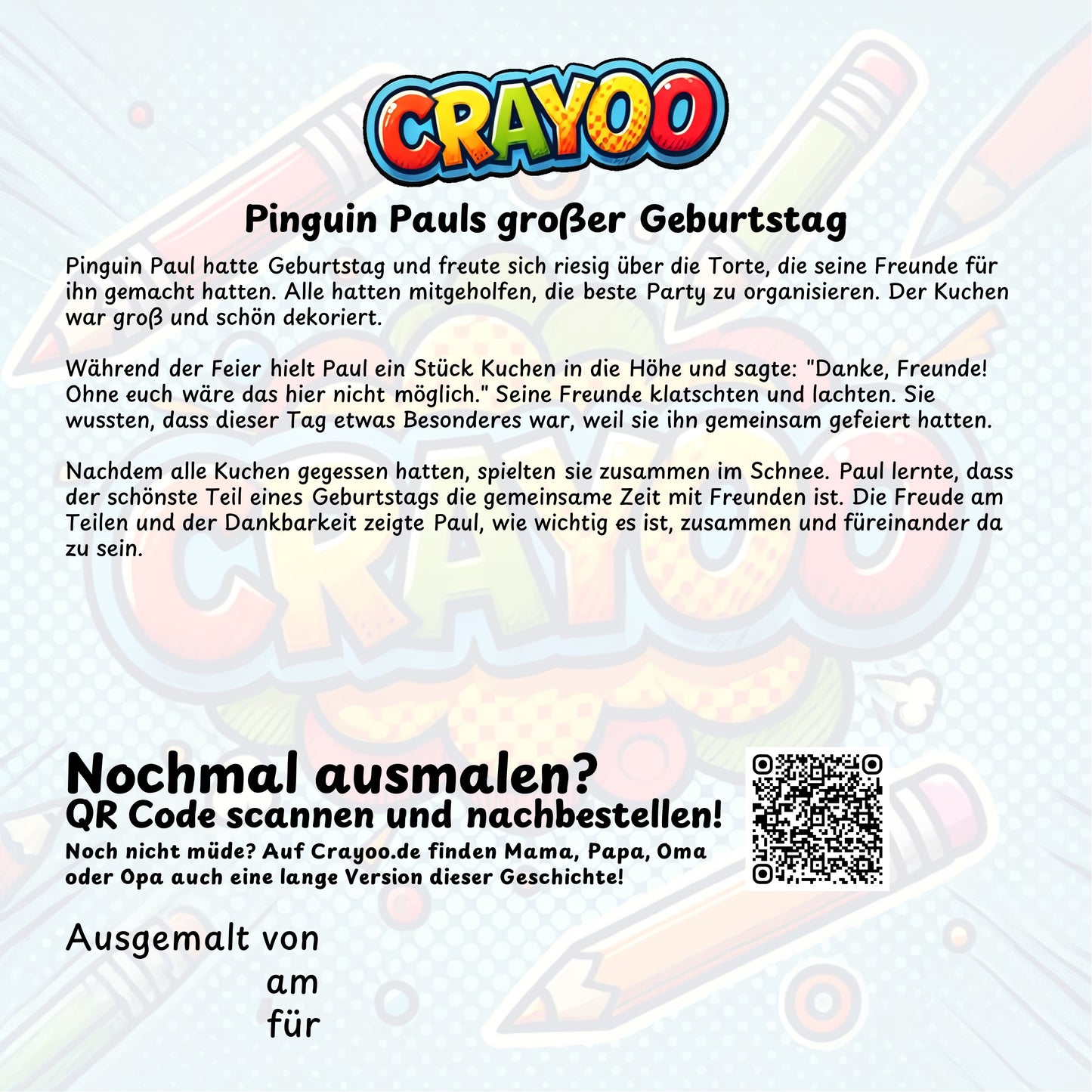 Pinguin Pauls großer Geburtstag - 10x Bild zum Ausmalen
