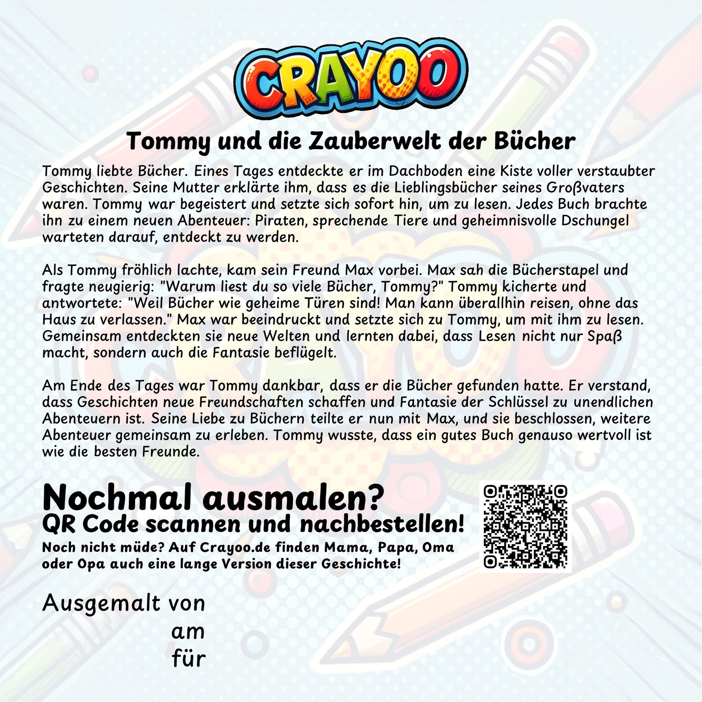 Tommy und die Zauberwelt der Bücher - 10x Bild zum Ausmalen