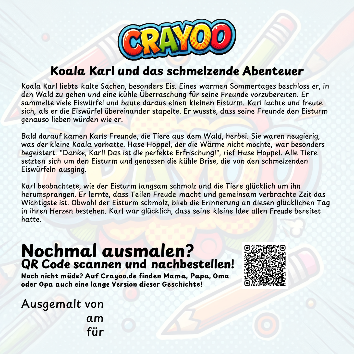 Koala Karl und das schmelzende Abenteuer - 10x Bild zum Ausmalen
